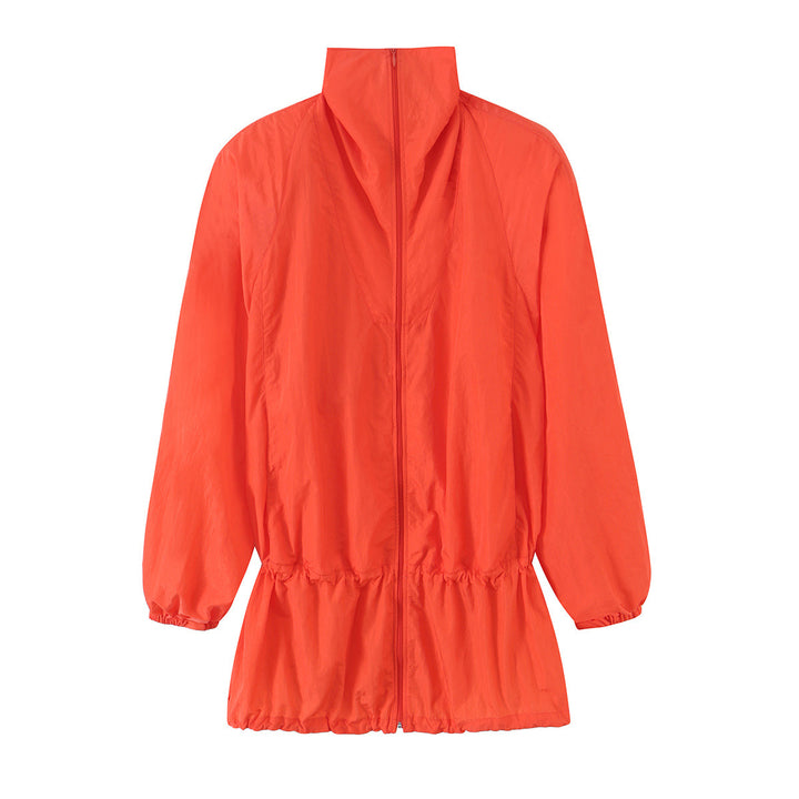 Damen Leichte Longline-Übergangsjacke mit Tunnelzugtaillierung und Stehkragen Echoarchiv