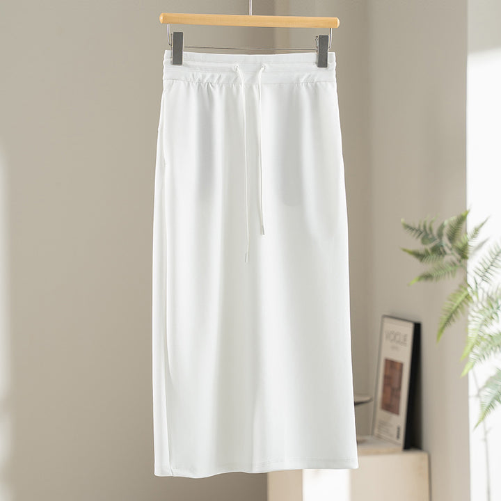 Damen Jersey-Midirock mit elastischem Tunnelzugbund und geradem Fall Echoarchiv