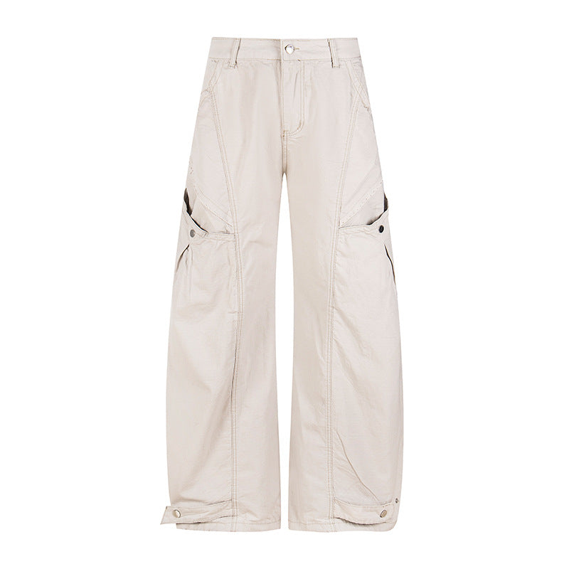 Damen Weite Cargo-Palazzo-Hose mit hohem Bund, großen Klappentaschen und verstellbarem Saum Echoarchiv