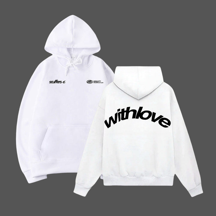 Unisex nan oversized Kapuzenpullover mit großflächigem Rückenprint, Kängurutasche und gerippten Bündchen Echo Archiv