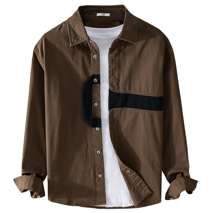 Herren Lässiges Overshirt-Hemd mit geometrischem Kontraststreifen und Druckknopf-Leiste Echoarchiv