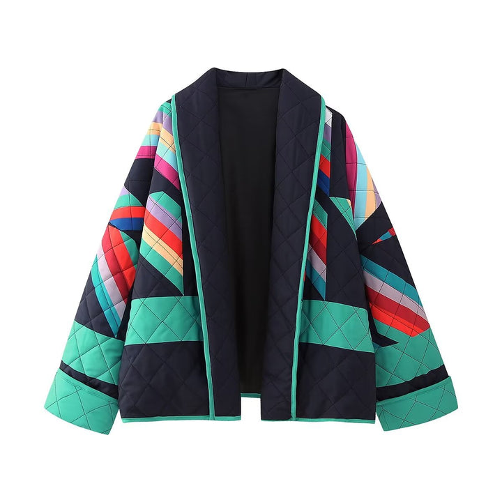 Damen nan gesteppte Oversize Kimonojacke mit grafischem Blockprint und Paspelierung Echo Archiv