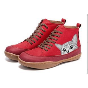 Damen nan knöchelhohe Sneaker mit niedlichem Katzenmotiv Stickerei und ergonomischem Komfortfußbett Echo Archiv