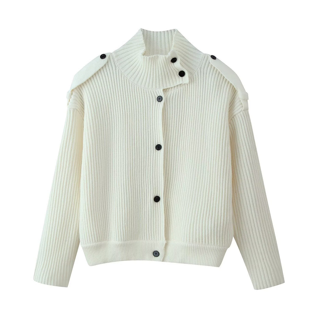 Damen Gerippte Strickcardigan mit asymmetrischem Stehkragen Echoarchiv