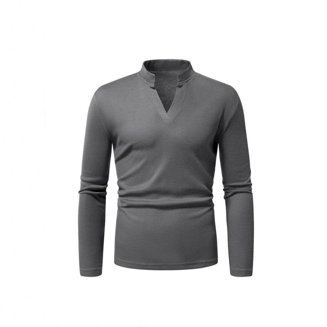 Herren Langarmshirt mit modernem Stehkragen und strukturierter Oberfläche Echoarchiv