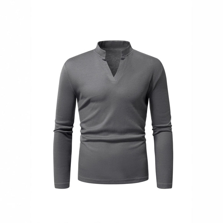 Herren Langarmshirt mit modernem Stehkragen und strukturierter Oberfläche Echoarchiv