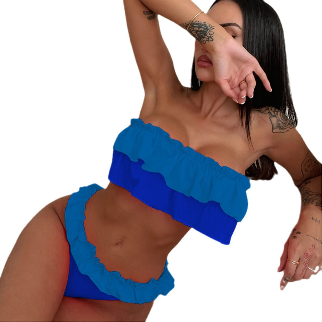 Damen Badeset mit rüschenverziertem Bandeau-Oberteil Echo Archiv