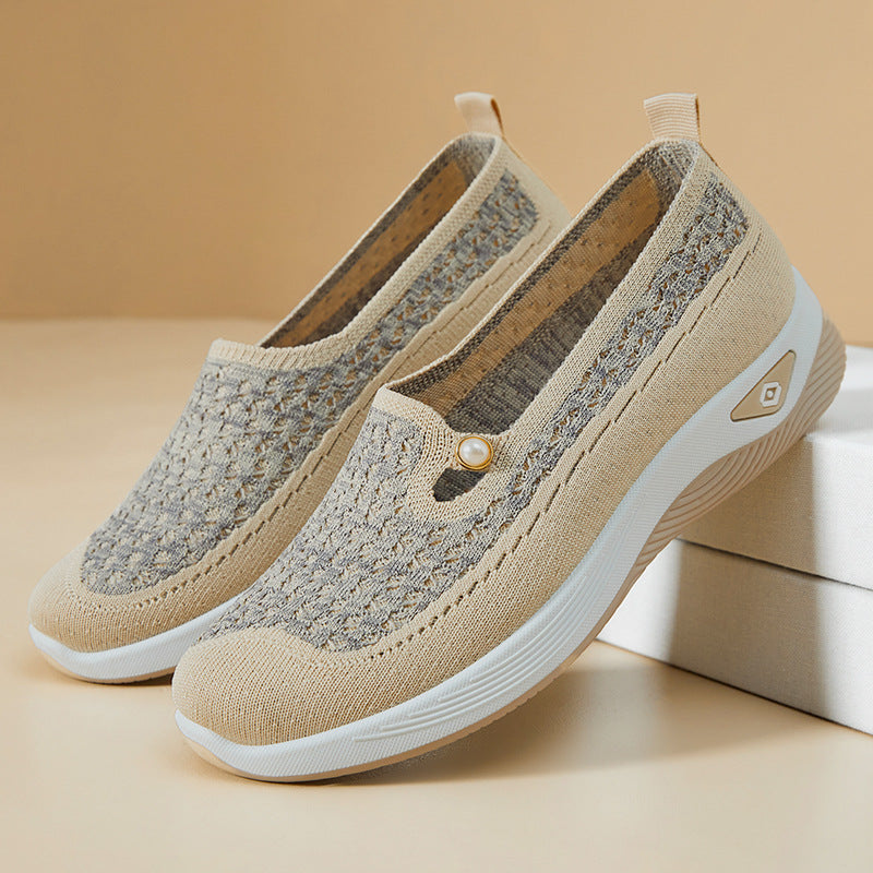 Damen nan atmungsaktive gestrickte Slip-On Slipper mit Perlenapplikation und stoßdämpfender EVA-Sohle Echo Archiv