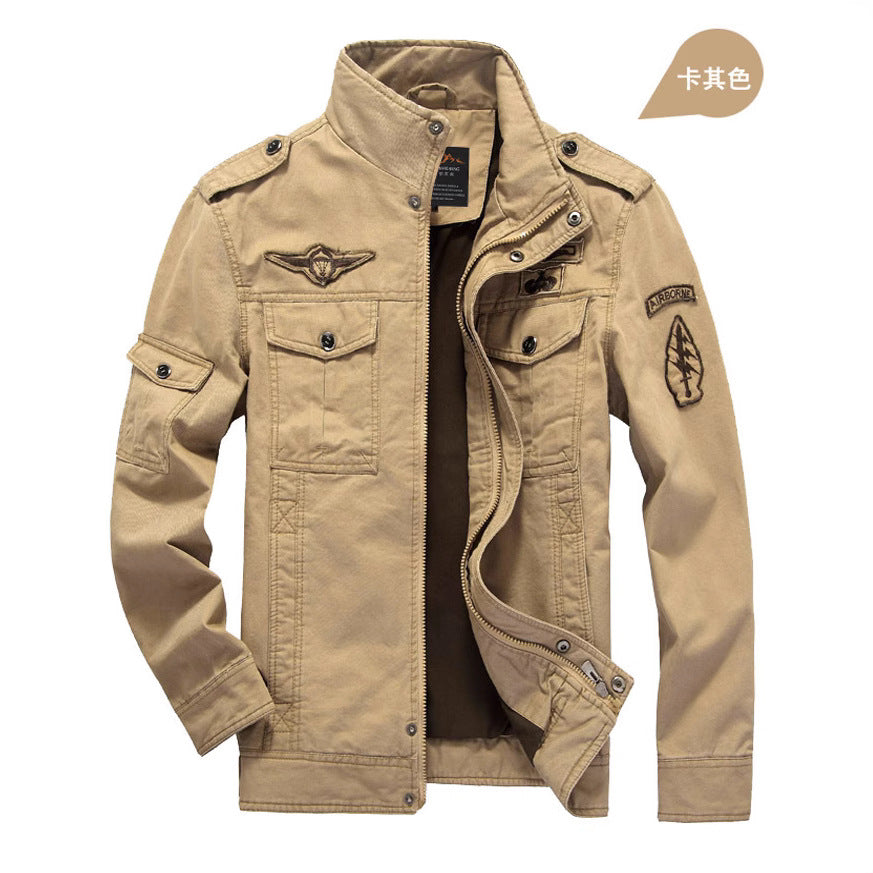 Herren Canvas-Fieldjacke im Military-Utility-Stil mit Stehkragen, Epauletten und Multifunktionstaschen Echoarchiv