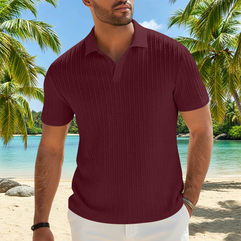 Herren Feinstrick-Polo mit strukturiertem Zopfmuster und weichem Baumwollmix – Cavello