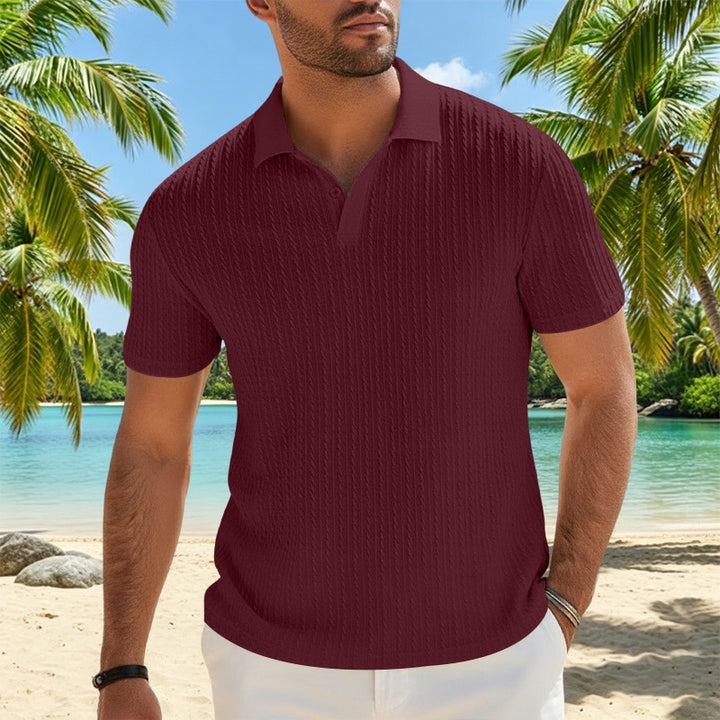 Herren Feinstrick-Polo mit strukturiertem Zopfmuster und weichem Baumwollmix – Cavello