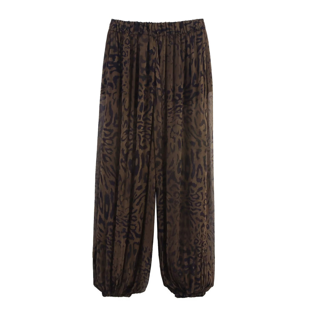 Damen 400+ plissierte weite Palazzo‑Hose mit Animalprint und elastischem Saum Echo Archiv
