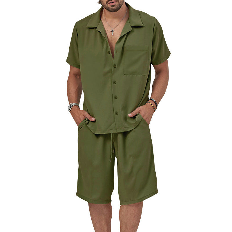 Herren lässiges Freizeit-Set mit Kurzarmhemd und Shorts Echoarchiv