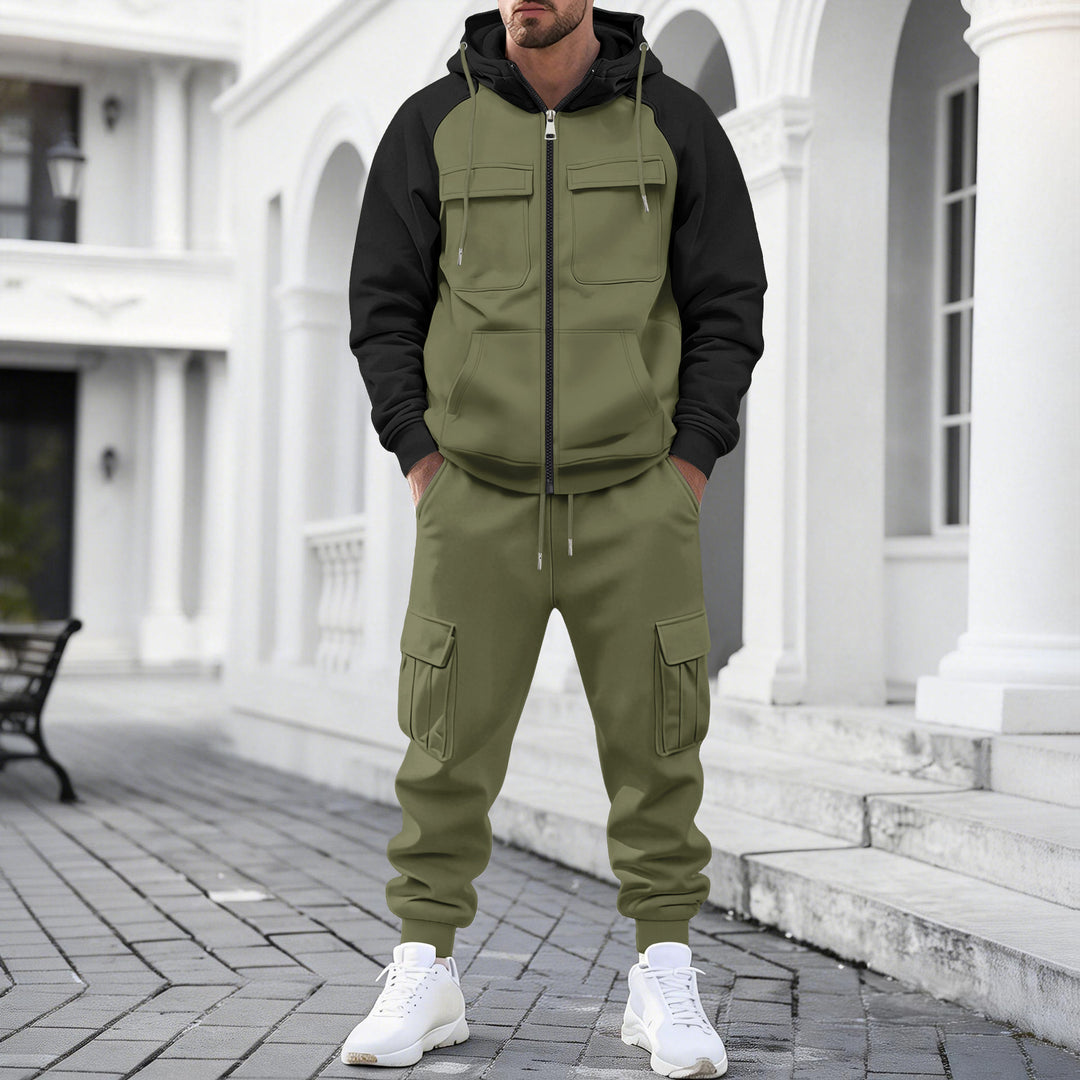 Herren Kapuzen-Sweatset mit Reißverschluss und funktionaler Cargohose – Cavarno