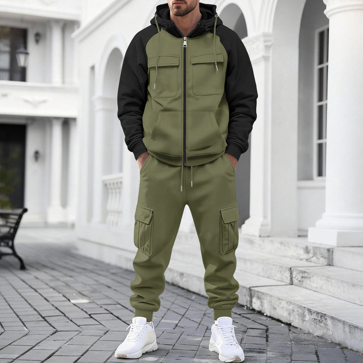 Herren Kapuzen-Sweatset mit Reißverschluss und funktionaler Cargohose – Cavarno