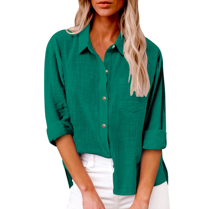 Damen nan oversized Leinen-Baumwollmix Hemdbluse mit Brusttasche und krempelbaren Ärmeln Echo Archiv