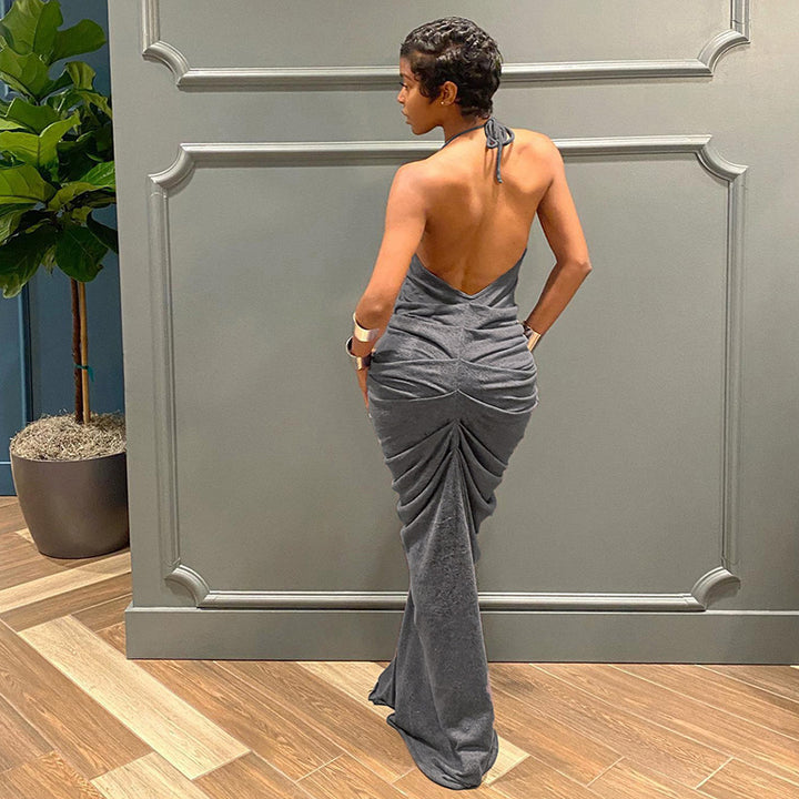 Damen Elegantes Maxikleid mit tiefem V-Ausschnitt und Raffung Echo Archiv