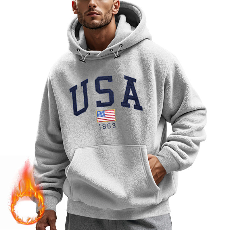 Herren Kuscheliger Fleece Hoodie mit USA-Print Echoarchiv