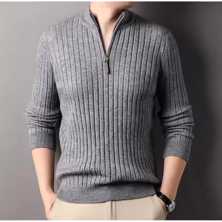 Herren Strickpullover mit modernem Stehkragen im Rippdesign Echoarchiv