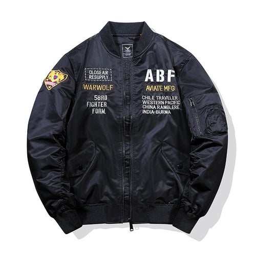Herren Piloten-Bomberjacke im Vintage-Militärlook mit aufgestickten Patches und Ärmel-Utilitytasche Echo Archiv