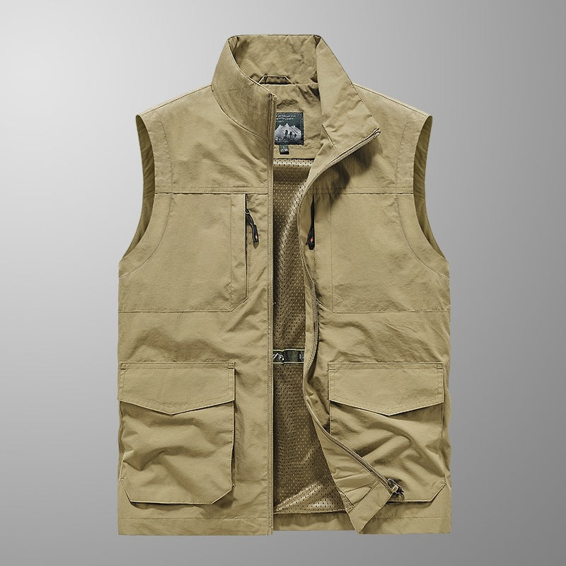 Herren Utility‑Weste mit Multi‑Taschen, Stehkragen & atmungsaktivem Mesh‑Futter Echoarchiv