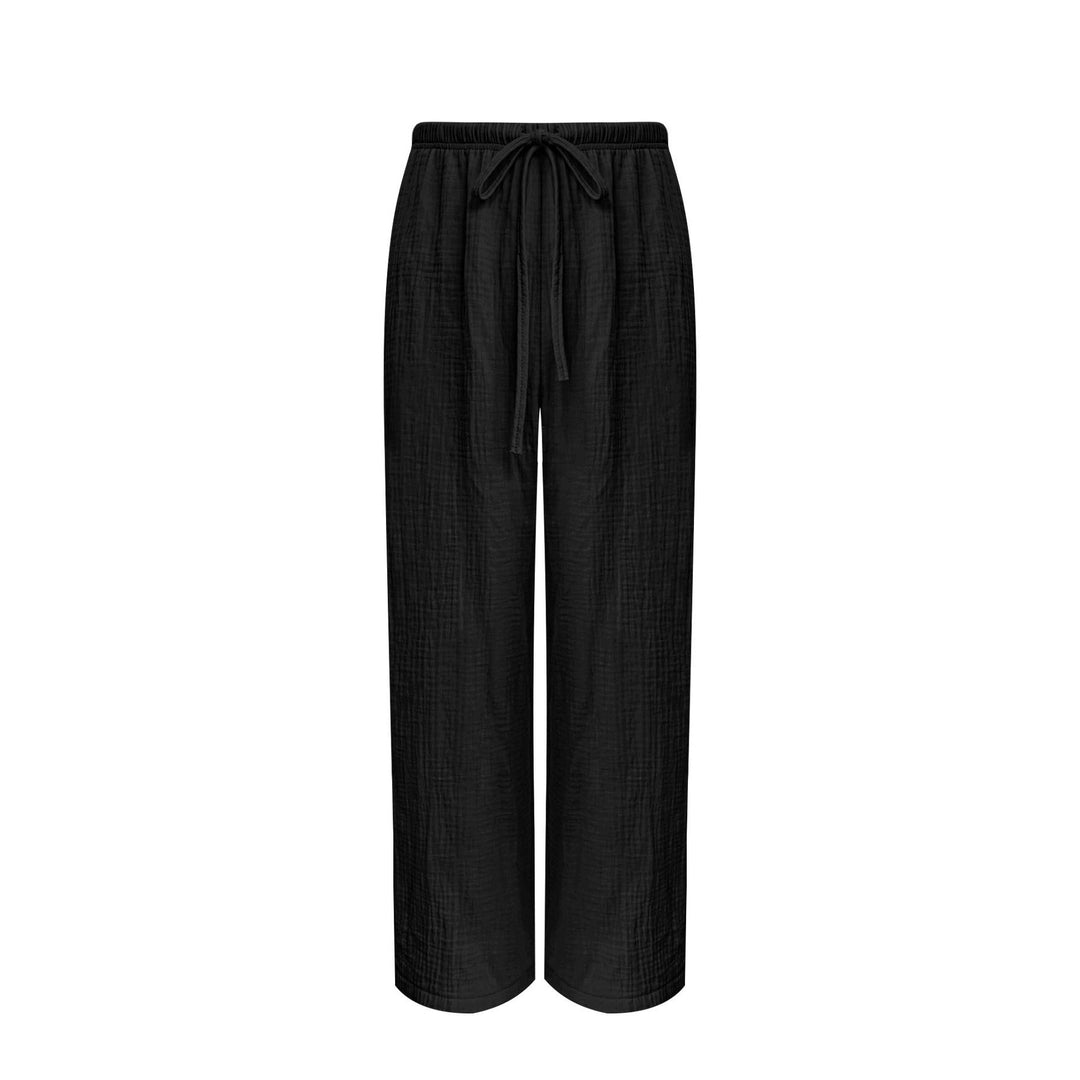 Damen Lässige Palazzo-Loungehose mit elastischem Bund und Crinkle-Struktur Echoarchiv
