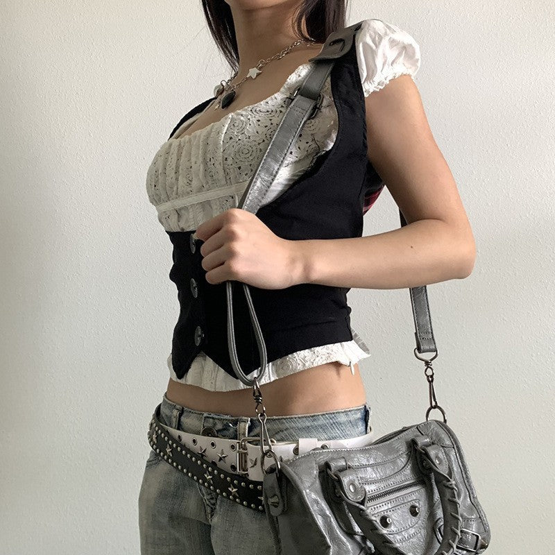 Damen Modisches Crop-Top mit eleganten Knopfdetails und tailliertem Schnitt Echo Archiv