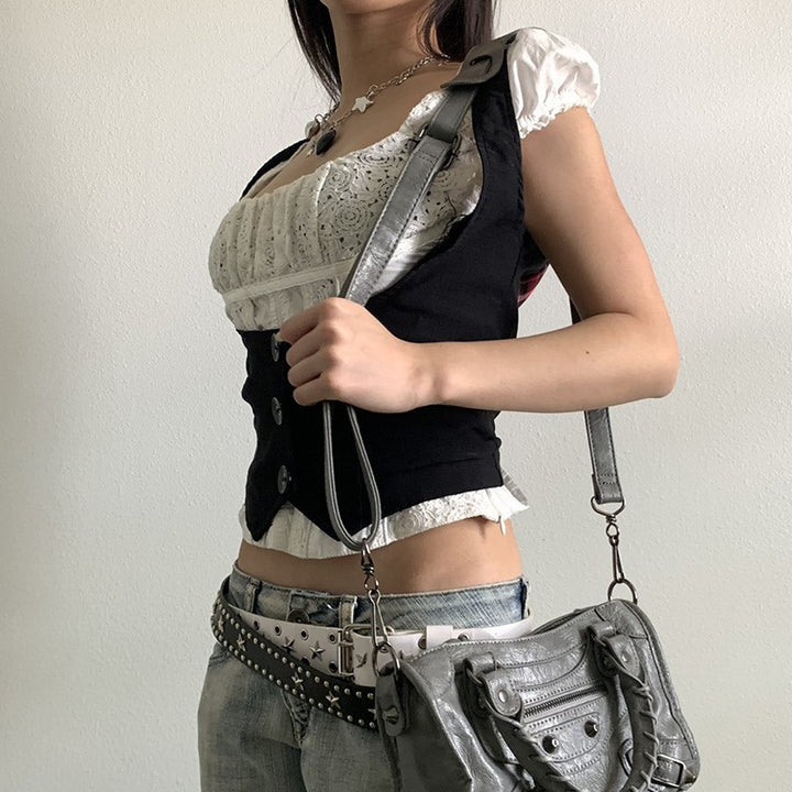 Damen Modisches Crop-Top mit eleganten Knopfdetails und tailliertem Schnitt Echo Archiv