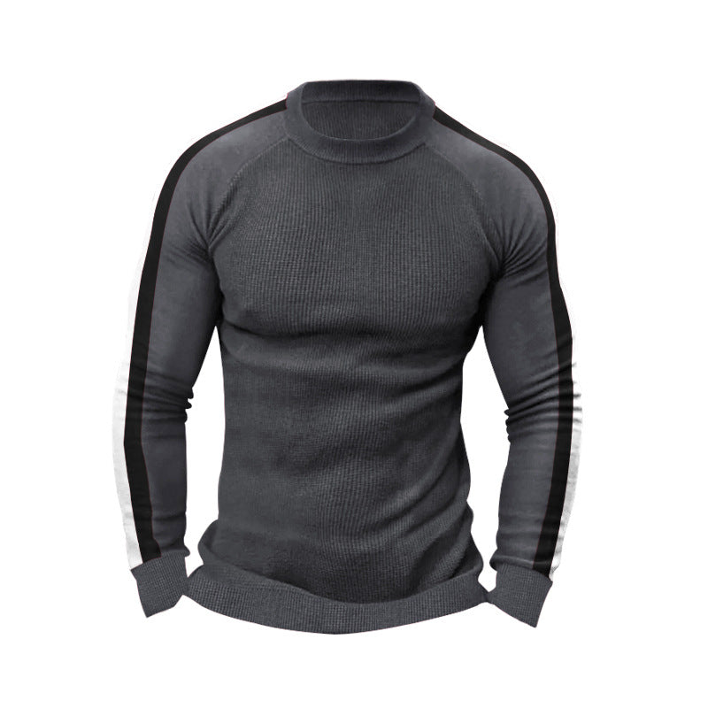 Herren sportlicher Strickpullover mit kontrastierenden Ärmeln und hohem Kragen Echoarchiv