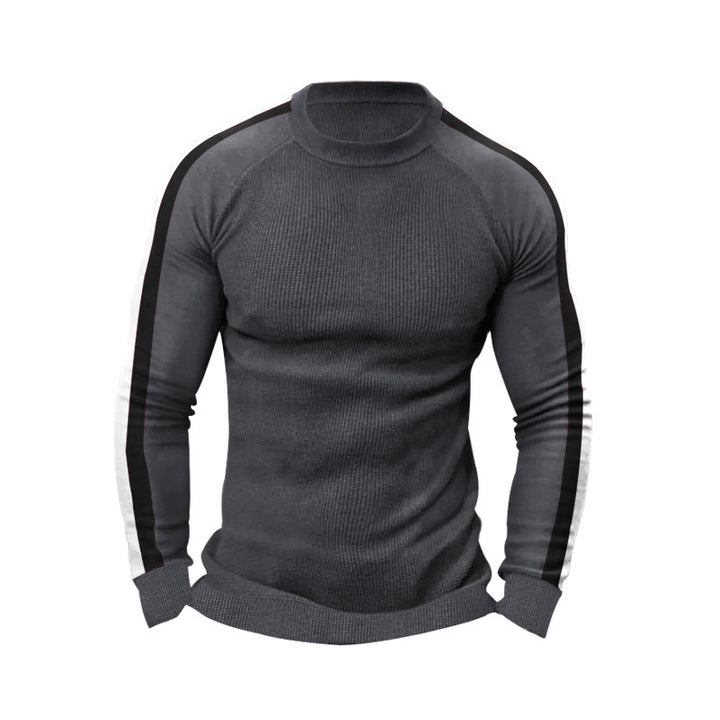 Herren sportlicher Strickpullover mit kontrastierenden Ärmeln und hohem Kragen Echoarchiv