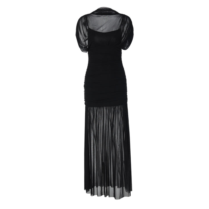 Damen Maxi-Kleid mit transparenten Puffärmeln und elegantem Raffungseffekt Echo Archiv