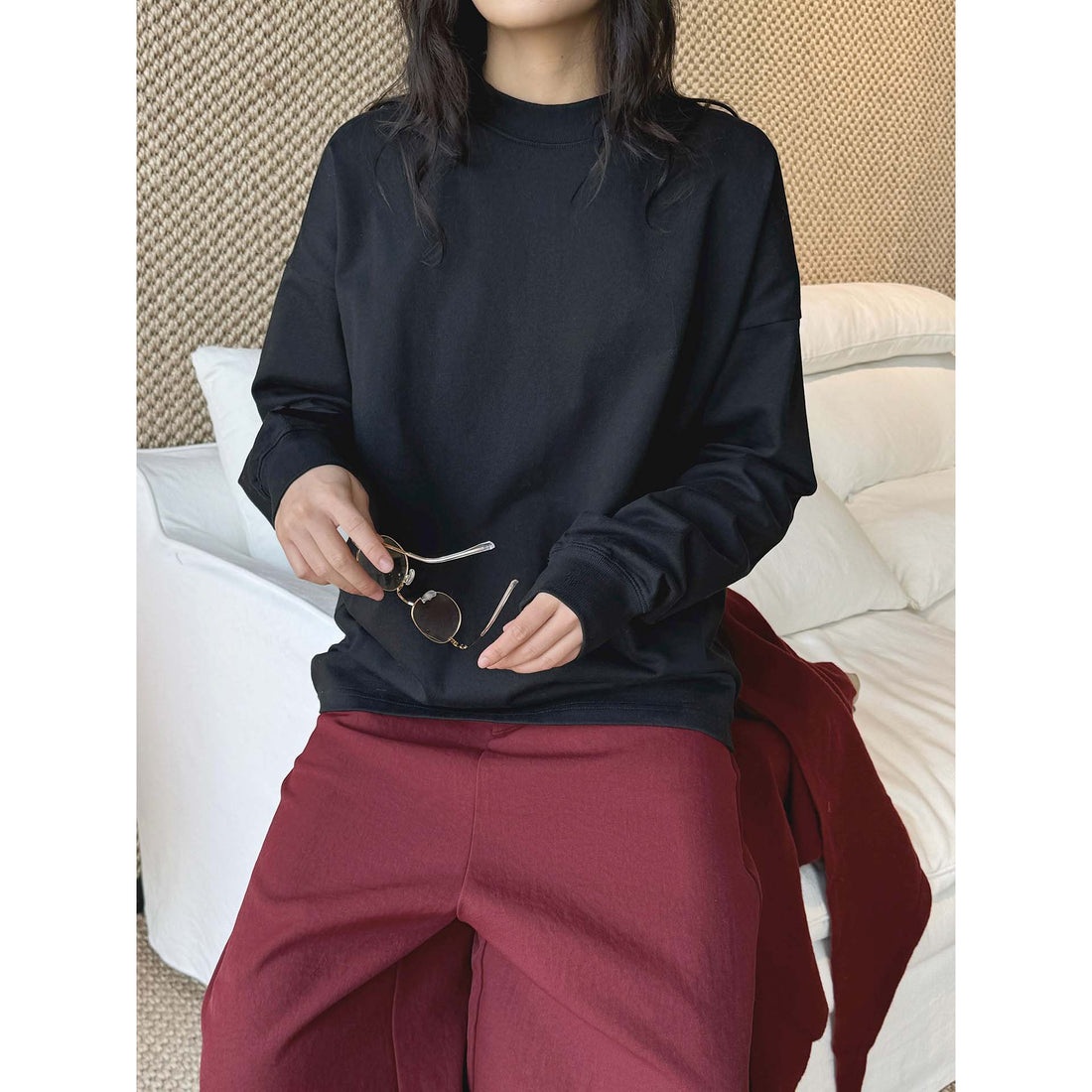 Damen Oversized-Longsleeve mit Stehkragen und überschnittener Schulter Echoarchiv