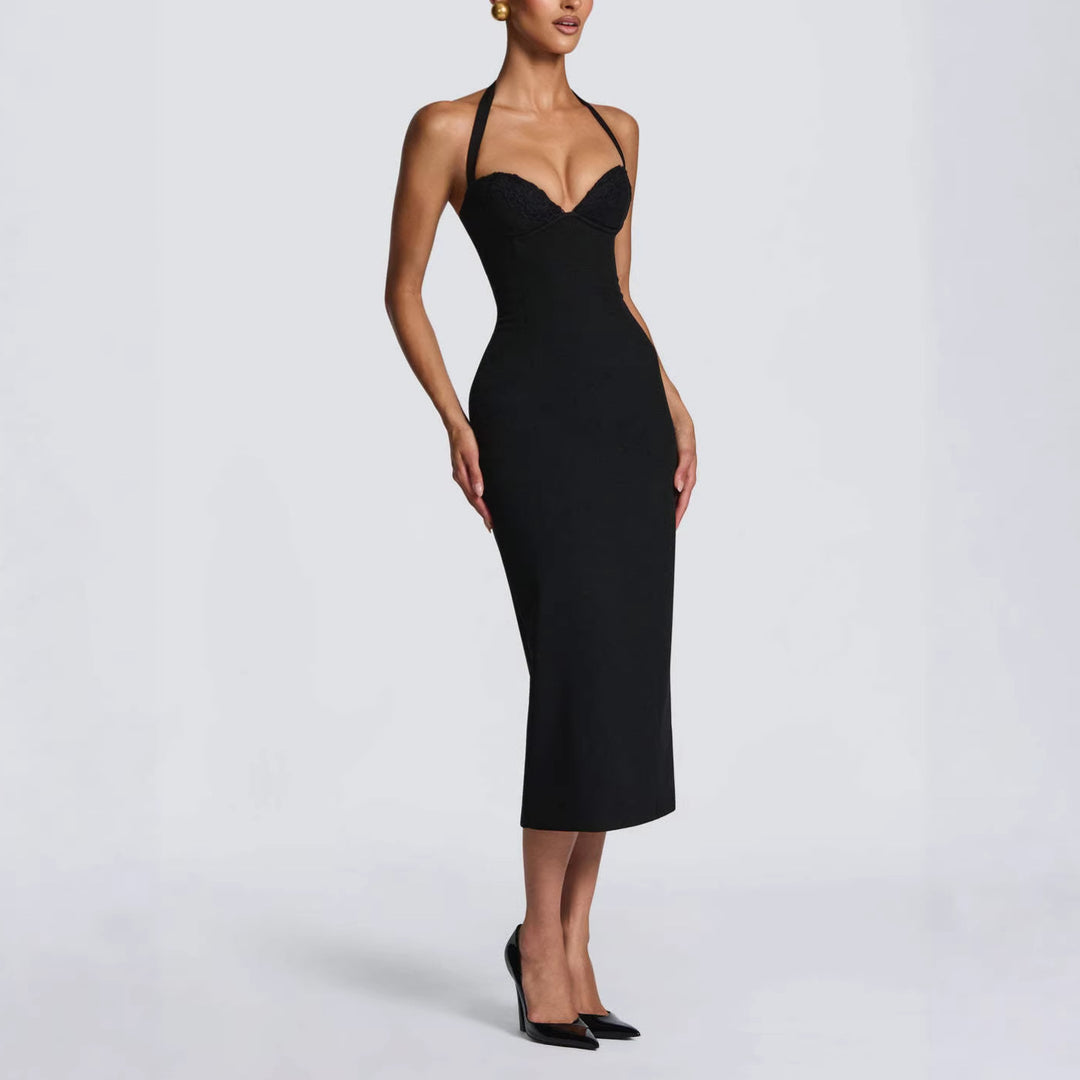 Damen Figurbetontes Midi-Kleid mit Herzausschnitt und verstellbaren Trägern Echo Archiv