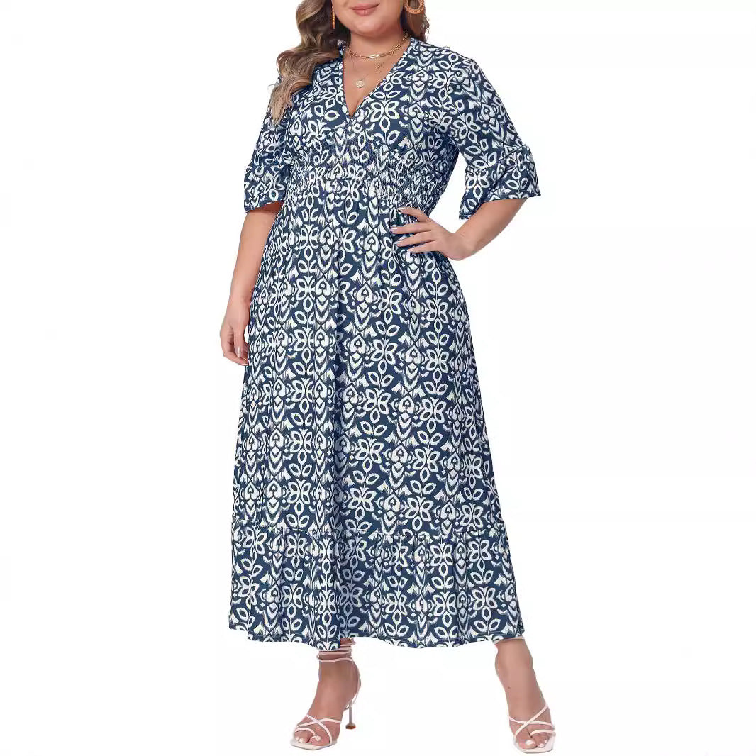 Damen Midikleid in A‑Linie mit grafischem Allover‑Print, geraffter Taillenpartie und Volantstufen Echo Archiv