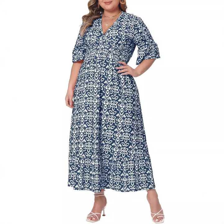 Damen Midikleid in A‑Linie mit grafischem Allover‑Print, geraffter Taillenpartie und Volantstufen Echo Archiv