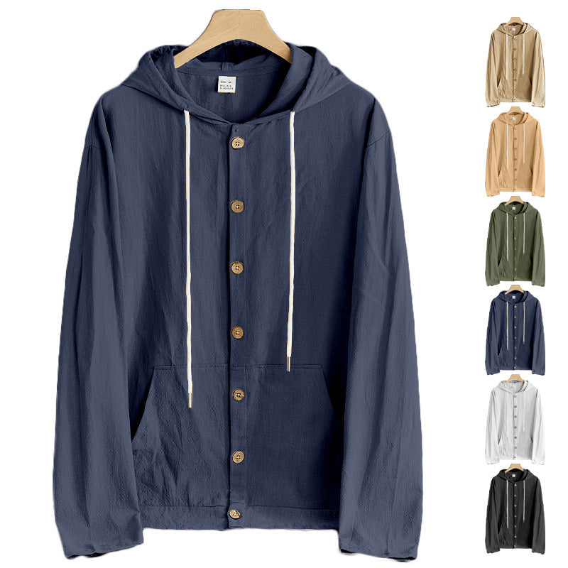 Herren lässiger Kapuzenjacke mit strukturiertem Design und Holzknöpfen Echoarchiv