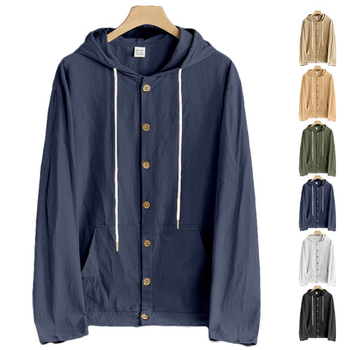 Herren nan leichte Kapuzenjacke mit Knopfleiste, Kängurutasche und Tunnelzug Echo Archiv