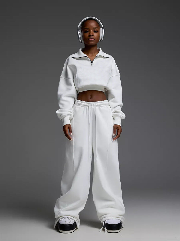 Damen nan kurzes Half-Zip Sweatshirt-Set mit hochtaillierter weiter Lounge-Jogginghose Echo Archiv