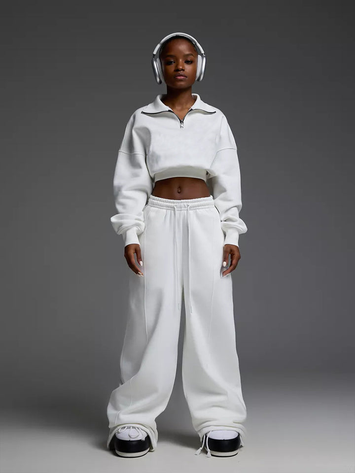 Damen nan kurzes Half-Zip Sweatshirt-Set mit hochtaillierter weiter Lounge-Jogginghose Echo Archiv