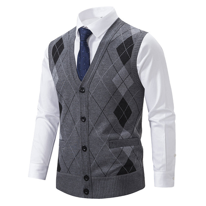 Herren elegante Strickjacke mit Rautenmuster und praktischen Taschen Echoarchiv