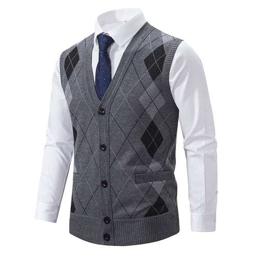 Herren elegante Strickjacke mit Rautenmuster und praktischen Taschen Echoarchiv
