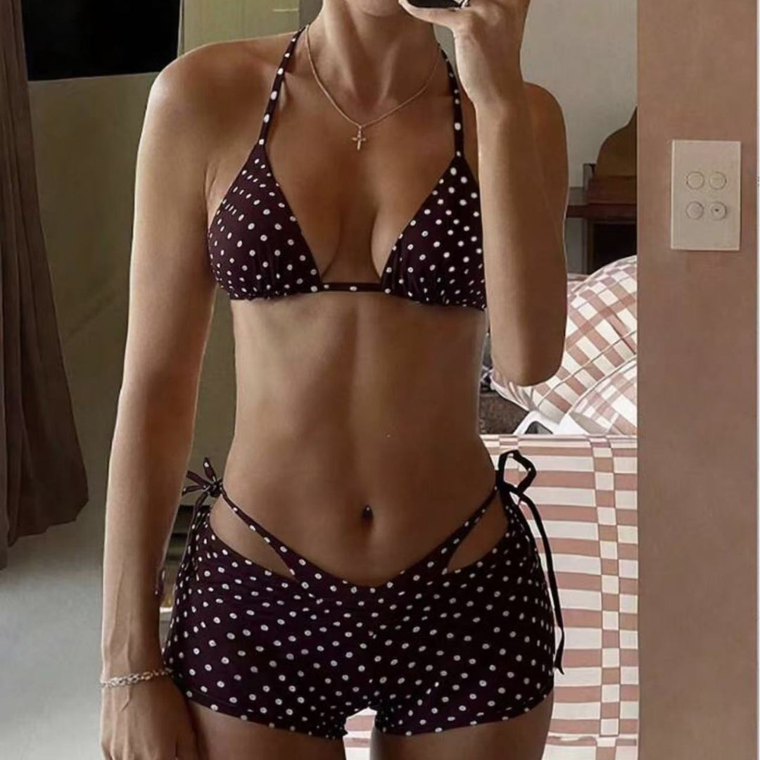 Damen Bikiniset mit verspieltem Punktmuster und hohem Bund Echo Archiv