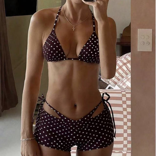 Damen Bikiniset mit verspieltem Punktmuster und hohem Bund Echo Archiv