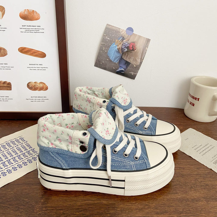 Damen Modische Plateau Sneakers mit floralem Innenfutter Echo Archiv