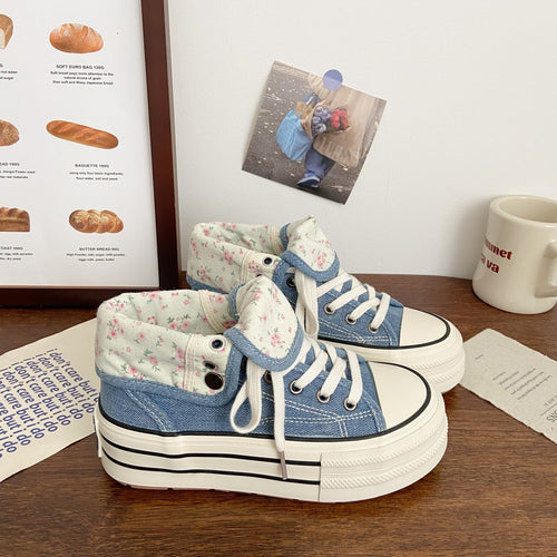 Damen Modische Plateau Sneakers mit floralem Innenfutter Echo Archiv