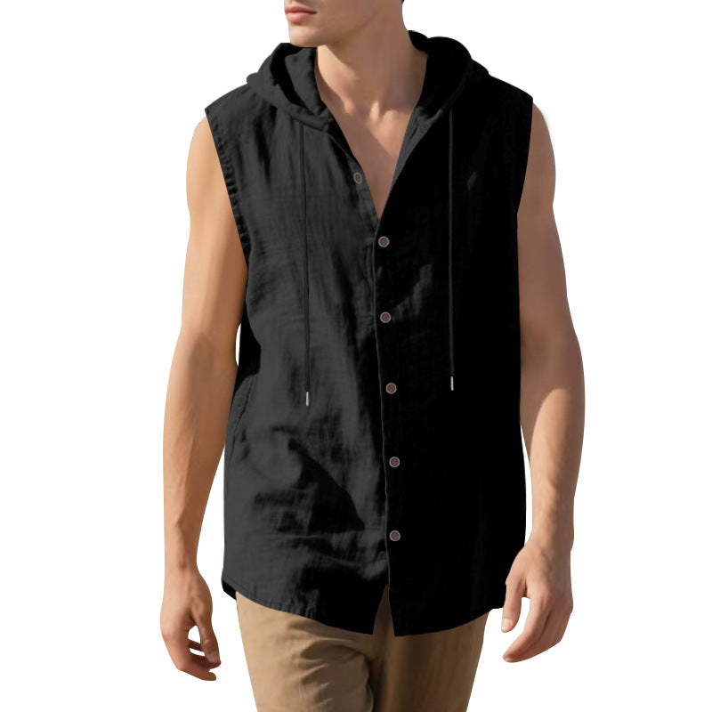 Herren ärmelloses Kapuzenshirt mit Knopfleiste Echoarchiv