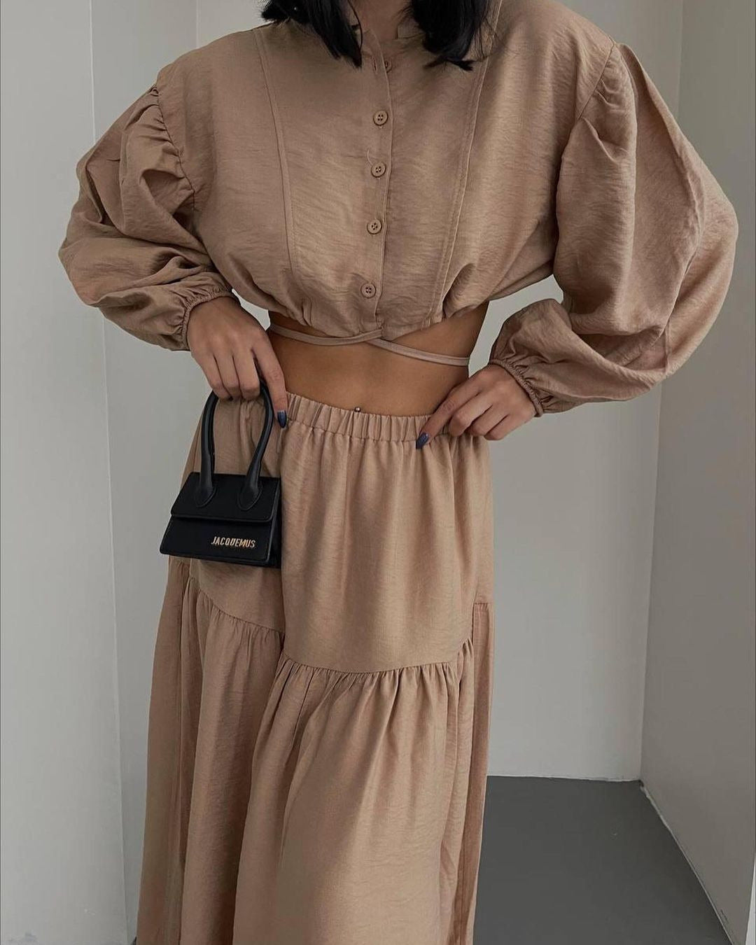 Damen Zweiteiliges Boho-Set mit Cropped-Bluse und Maxirock mit Schlitz Echoarchiv