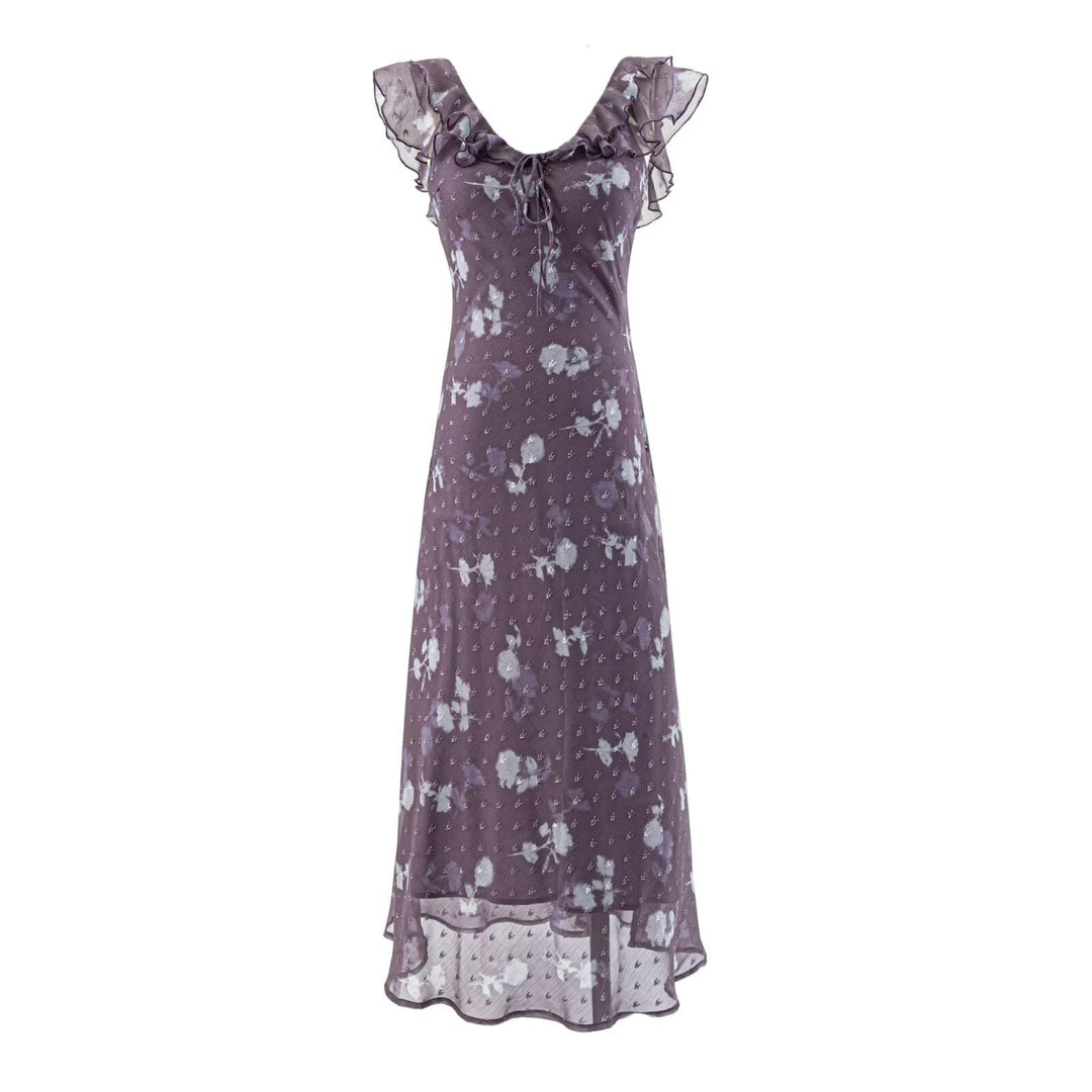 Damen Maxikleid mit romantischem Rüschensaum und floralem Design Echo Archiv