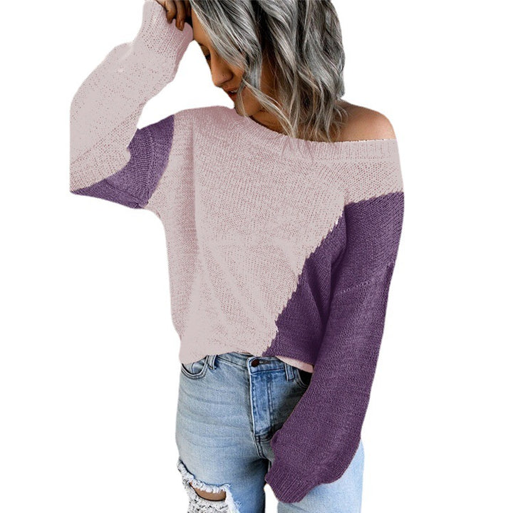 Damen Oversize Strickpullover mit Carmenausschnitt und Colorblock-Design Echoarchiv