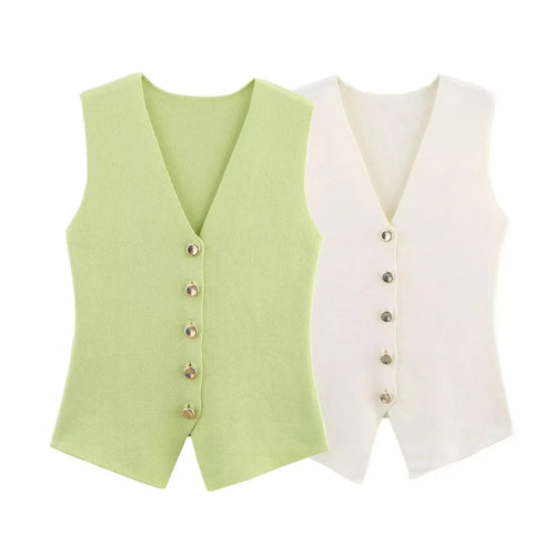 Damen taillierte Strickweste mit tiefem V-Ausschnitt und Zierknopfleiste – Veloura